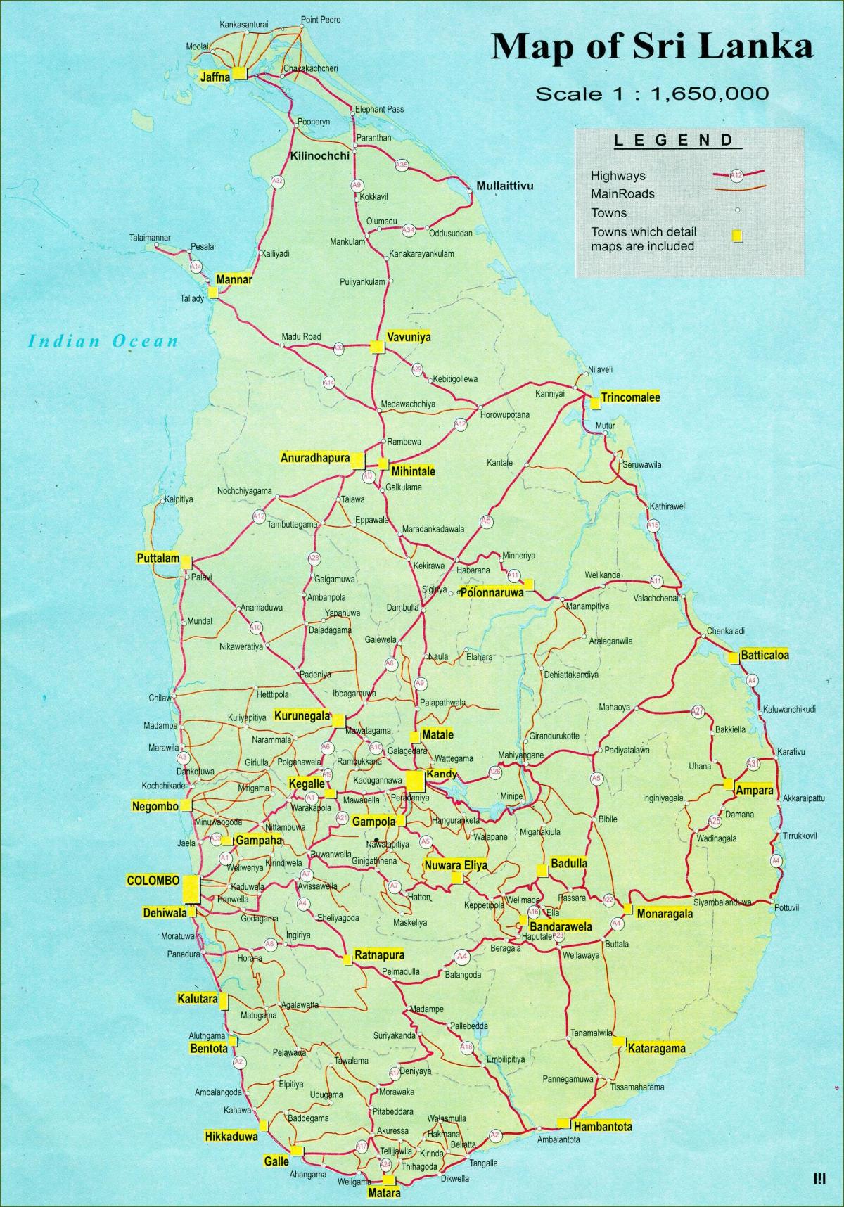 οδική απόσταση χάρτης της Σρι Λάνκα