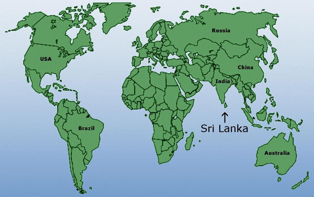 παγκόσμιο χάρτη που δείχνει τη Σρι Λάνκα