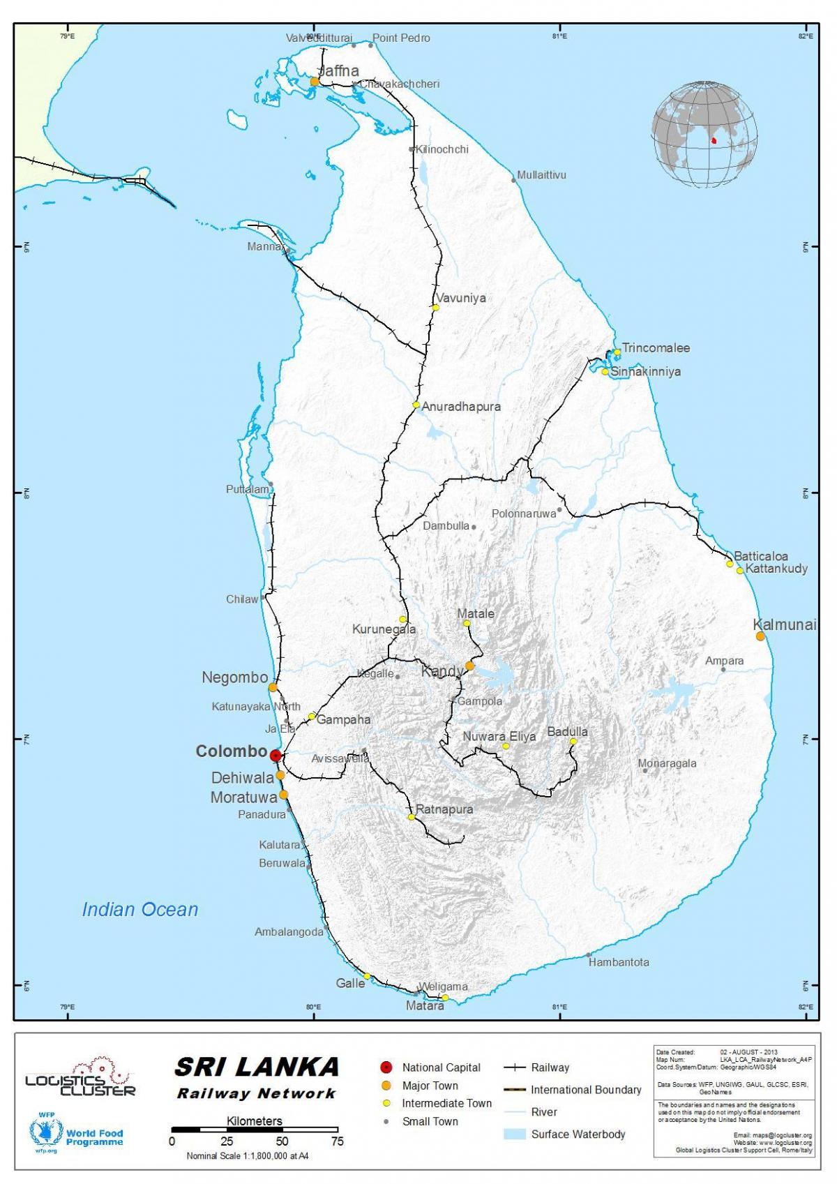 δρομολόγια τρένων Σρι Λάνκα εμφάνιση χάρτη