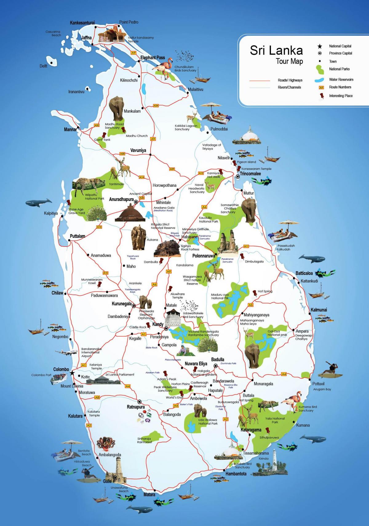 τουριστικά μέρη στη Σρι Λάνκα εμφάνιση χάρτη