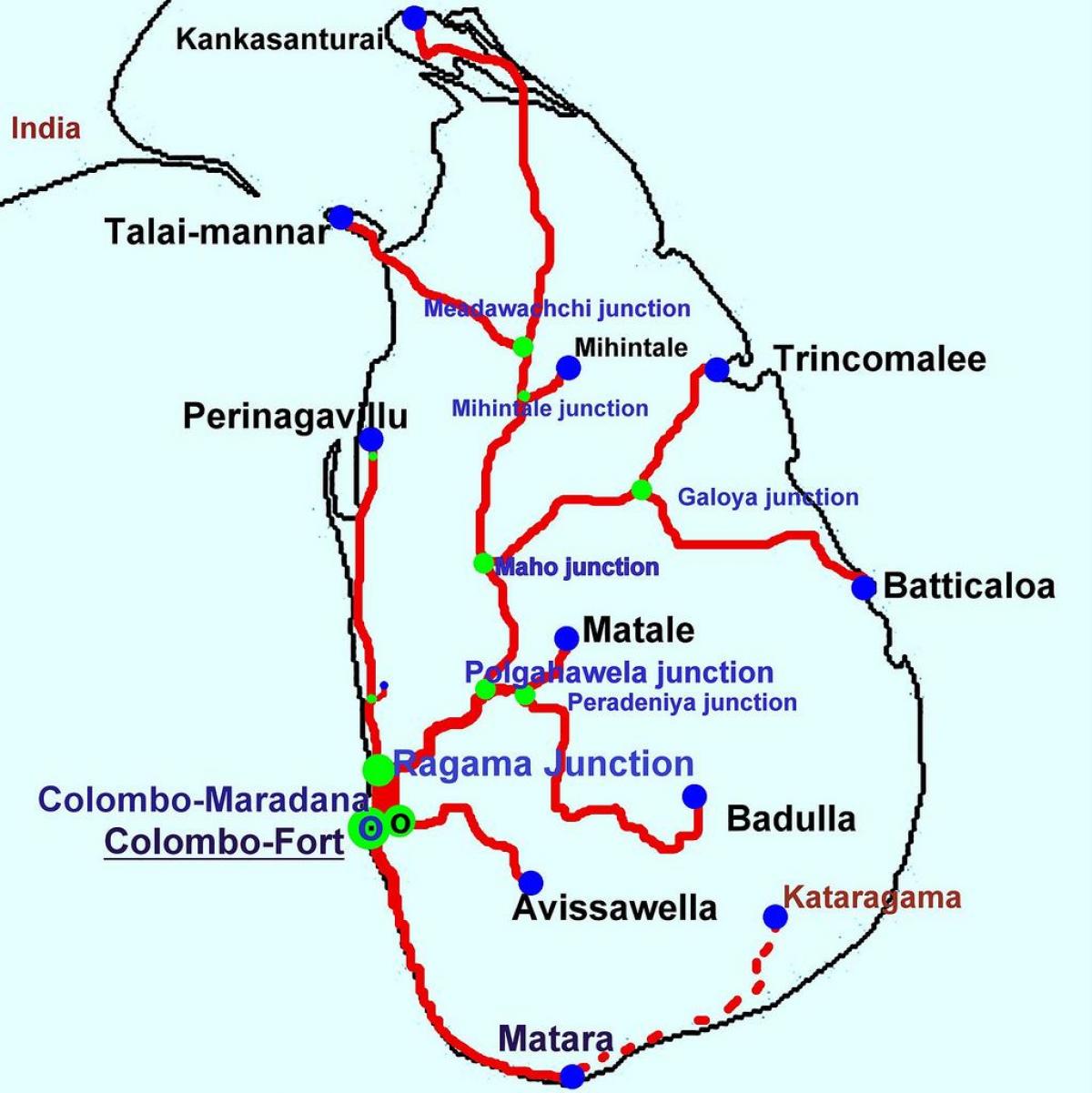τα τρένα στη Σρι Λάνκα εμφάνιση χάρτη