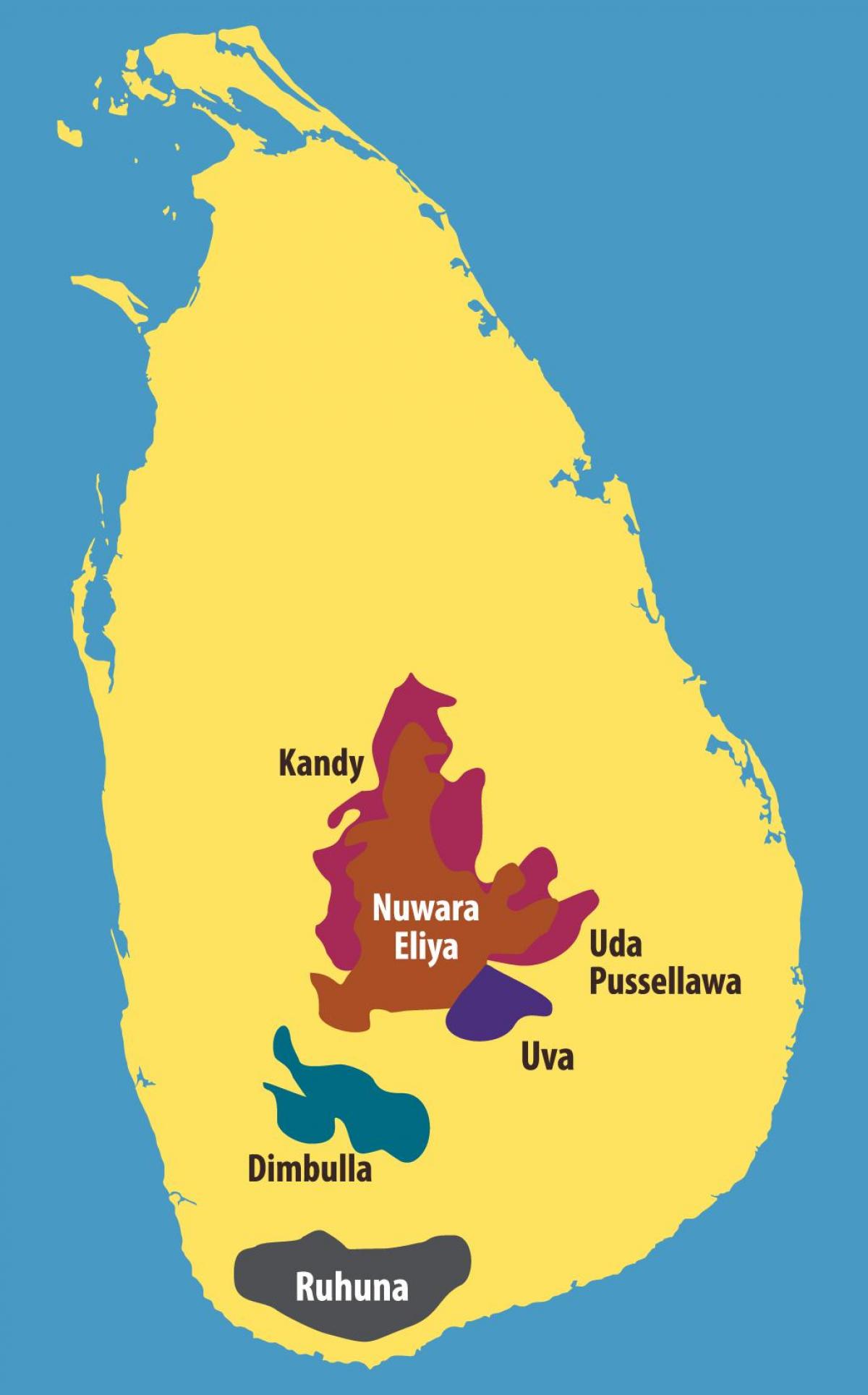 χάρτης της Σρι Λάνκα φυτείες τσαγιού