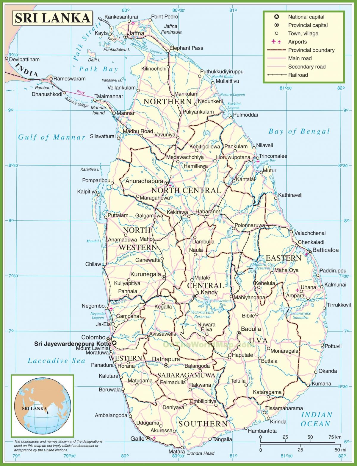 χάρτης της Σρι Λάνκα