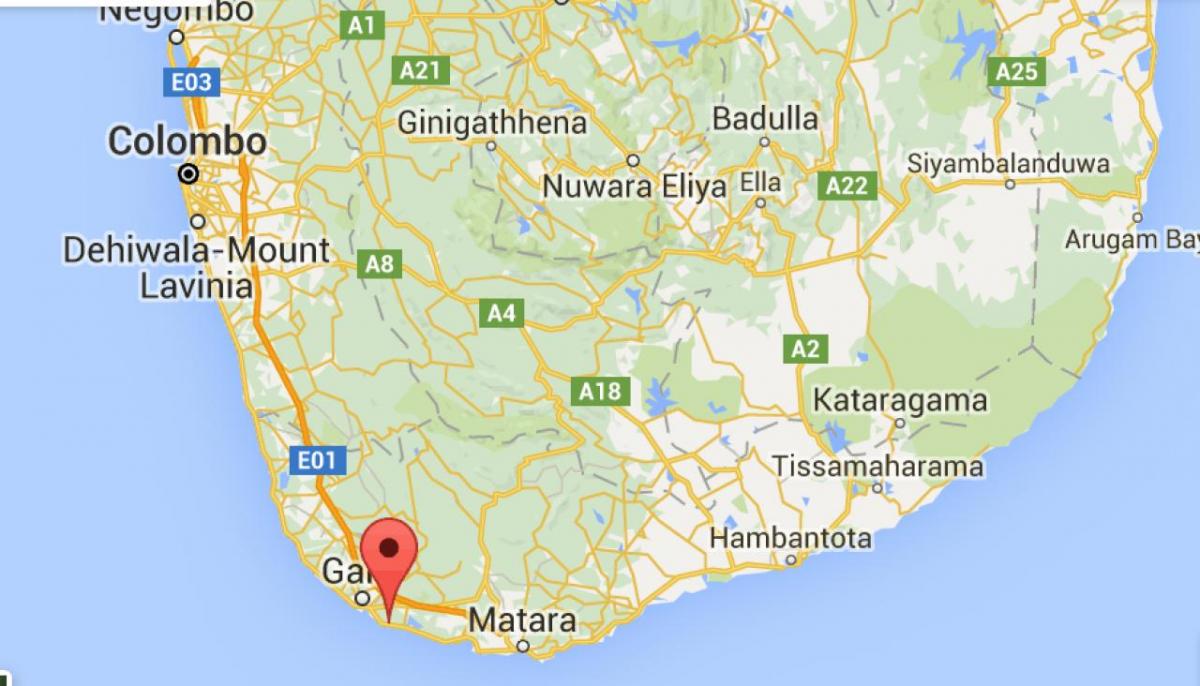  χάρτης της νοτιοδυτικής Σρι Λάνκα