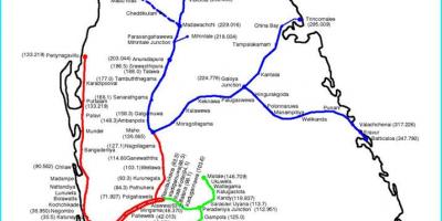 Το σιδηροδρομικό χάρτη της διαδρομής Σρι Λάνκα